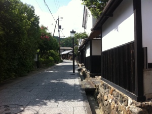 Kyoto's traditional architecture is often found with these black and white painted architecture. 